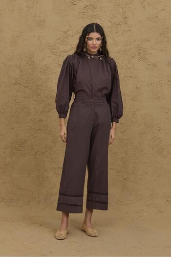 Fahhar Culotte Cut Cotton Trousers Brown