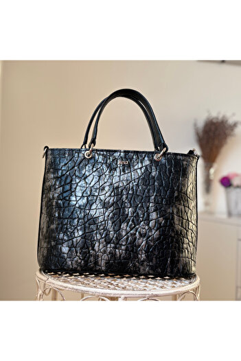 OEM Geanta Dama Casual , Piele Naturala, Tip Croco Argento, Lucrata manual