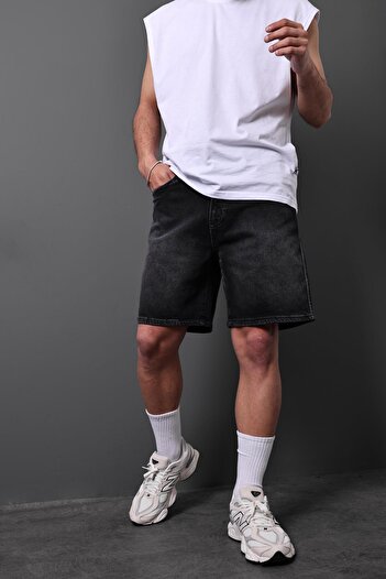 Slatra Men's Black Stone Above Knee Denim Shorts