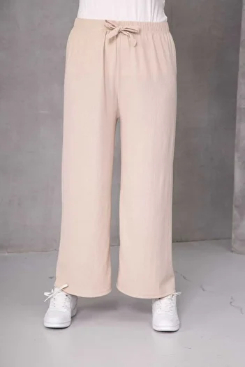 Temporium Women's Large Size Wrinkled Fabric Loose Wide Leg Elastic Waist Trousers