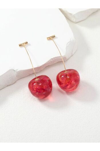 SYGGY Cherries earrings, bright pink cherry pattern, transparent with inserts, Syggy