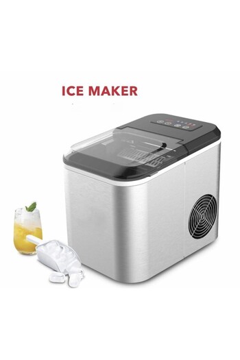 Generic Ice Maker Machine 1.6L 12KG 24H Fast Making Two Cube Sizes Compact Countertop Design Silver Finish