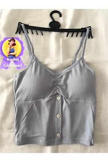 KOTA Mavi Kadın Crop Bluz S/m Bedene Uygun Esnek Rahat Kumaş