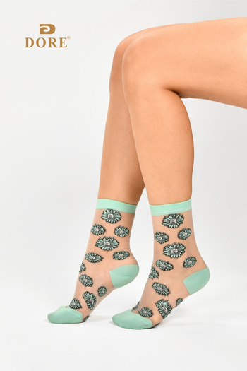 Dore Original Women's Premium Quality Daisy Patterned Tulle Socks Special Design Transparent Socket Socks 1 Pair