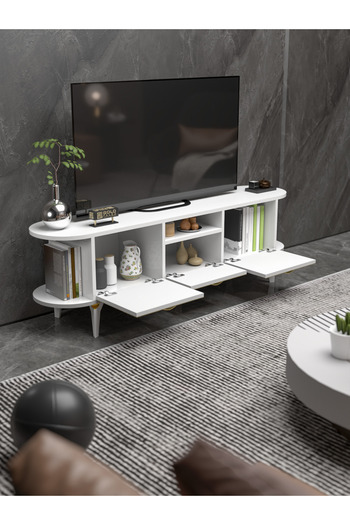 GOLDFALEZ Tv Sehpası Mira Gold 5032 Beyaz 160 Cm 35 Cm 50 Cm