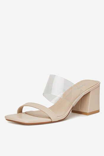 DeeZee Women's Flip-flops on a low block heel beige block heel 40