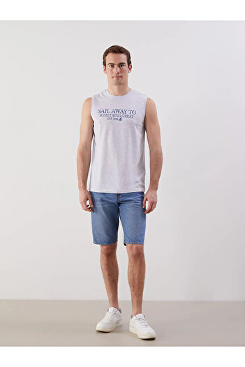 LC Waikiki Lcwaikiki Classic Beige Crew Neck Printed Men's Sleeveless T-Shirt