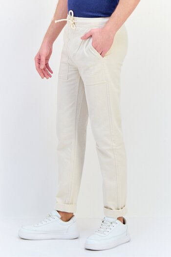 CELIO Men Regular Fit Textured Straight Leg Pants, Off White