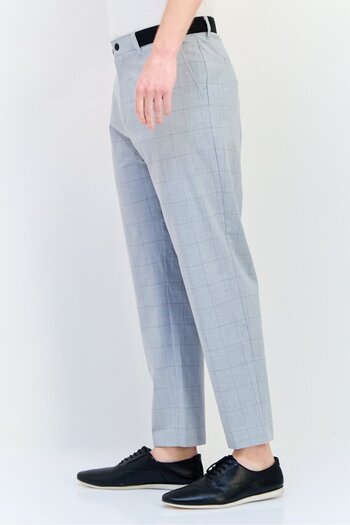 CELIO Men Stretch Fit Checkered Stretchable Dress Pants, Grey