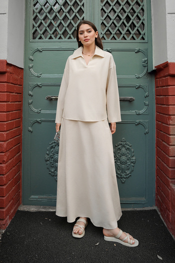 Molly Nelly Women's Linen Skirt Blouse Slim Summer Suit