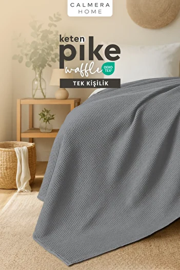 Calmera Linen Single Waffle Pike |   Bed & Sofa Cover - Shawl |   Premium Cotton - Summer |   Dark Gray