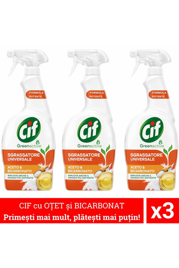 Cif 3x Cif balení s octem a bikarbonátem, univerzální odmašťovač ve spreji, 650 ml – Účinné čištění