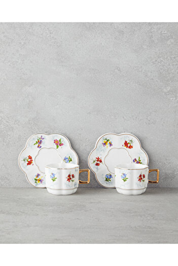 English Home Celestia Porcelain 4 Piece Coffee Cup Set for 2 Persons 90 ml Colorful