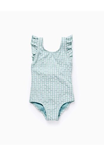 Ziddy Vichy Swimsuit with Ruffles for Baby Girls 'B&S', Aqua Green