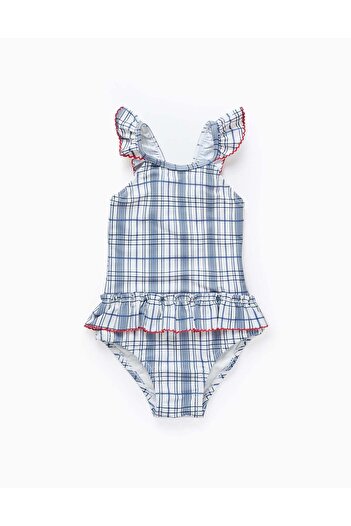 Ziddy Swimsuit with Check for Baby Girls 'You&Me', White/Blue