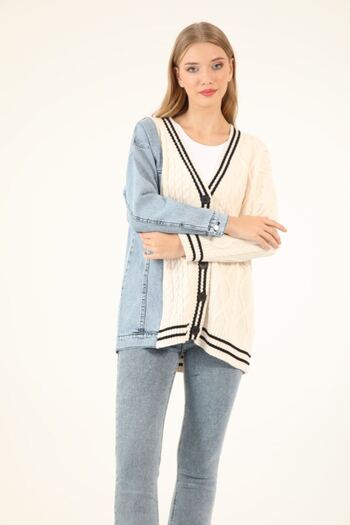 Suede Style 50619 - Comfortable and Stylish Knitwear Jacket with Denim Garnish