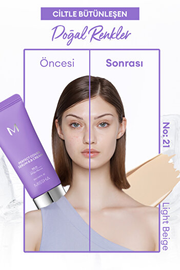 Missha Yaşlanma Karşıtı Bakım ve Aydınlık Görünüm Sunan M Perfect Cover Serum BB Cream SPF50+/PA++++ No:21