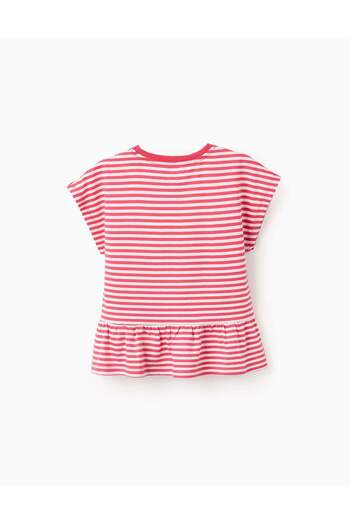 Ziddy Striped T-shirt with Ruffles for Girls 'Minnie Mouse', White/Red