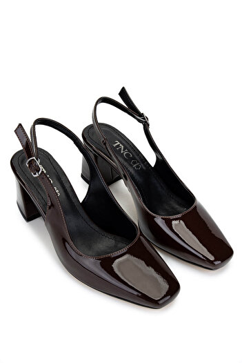 Tamer Tanca Women's Vegan Brown Patent Leather Heeled Shoes