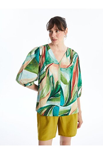LC Waikiki V-Neck Patterned Women's Blouse (S4)