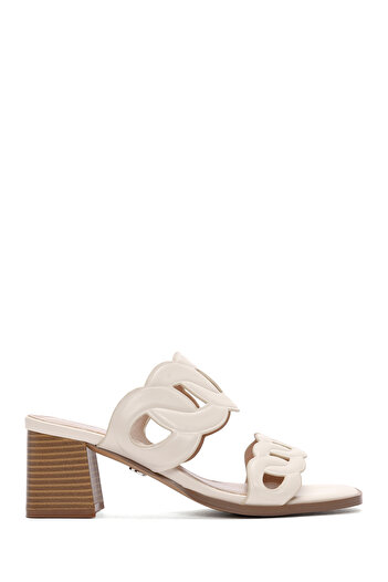 Derimod Cream Thick Heeled Women's Slippers - 24sfd442318