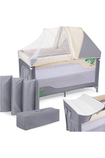 MAAS Baby Crib, 2-in-1 Playpen and Cot, Foldable, 2 Mattress Levels, 0-6 Months (15 kg), 6-36 Months