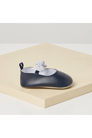 Juniors Striped Bow Accented Booties with Elasticised Strap