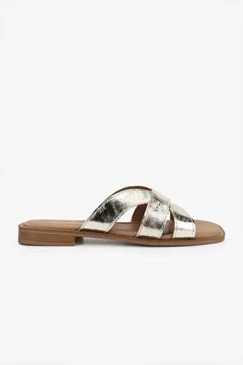 Valmenti Women's Genuine Leather Gold Flat Slippers