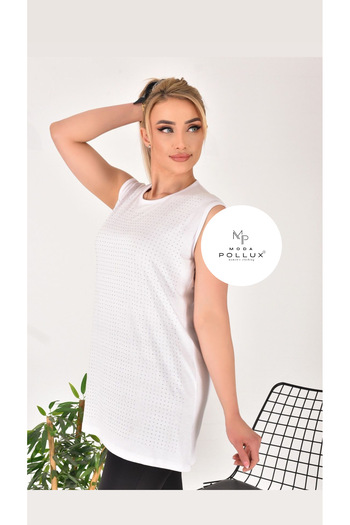 Pollux Fashion Pollux Front Stone Detailed Crew Neck Zero Sleeve Undershirt / Blouse