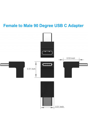 Juliyeh 90 Degree Angle USB C Adapter Set of 2, Black, ABS, 13 x 13 mm