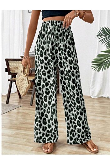 Viyamo New Season Women's Elastic Waist Leopard Pattern Comfortable Single Jersey Trousers