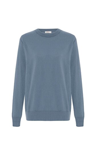 Peraluna Mateo O Neck Pullover Yumuşak Tuşeli Mevsimlik Erkek Triko Kazak - Mavi
