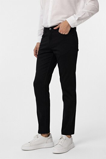 SÜVARİ Siyah Slim Fit 5 Cep Kalıp Armürlü Kanvas Pantolon