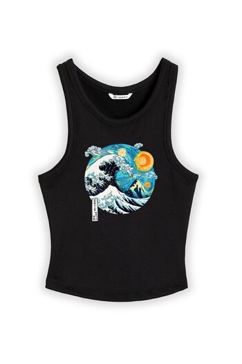 Trendiz Women's Hokkaido Van Gogh Strappy Tank Top Black 9013
