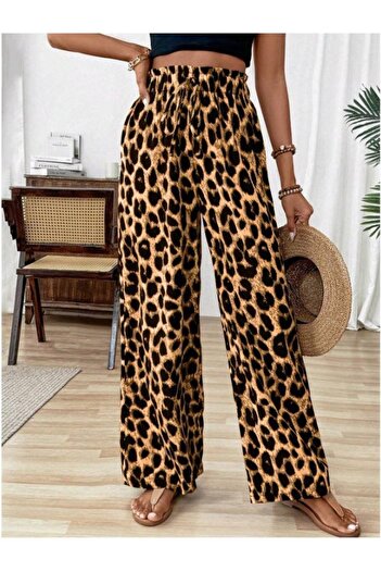 Viyamo New Season Women's Elastic Waist Leopard Pattern Comfortable Single Jersey Trousers