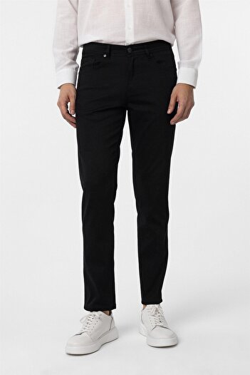 SÜVARİ Siyah Slim Fit 5 Cep Kalıp Armürlü Kanvas Pantolon