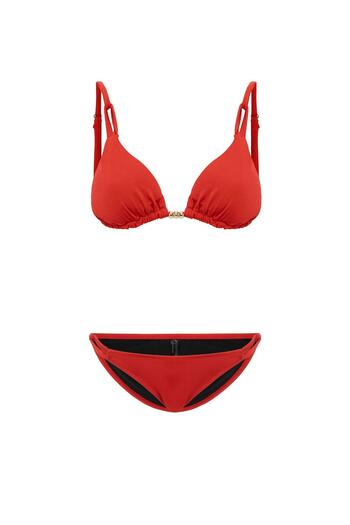 AQUAVİVA Women's Red Izabella Triangle Bikini Set with Gold Accessories