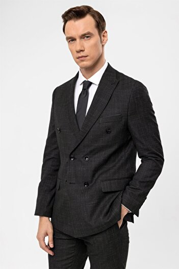 SÜVARİ Black Slim Fit Dobby Pointed Collar 6 Drop Classic Suit