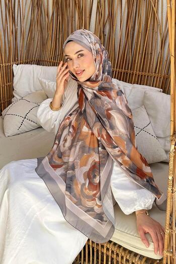 lamelif Flower Pattern Cotton Shawl Smoked