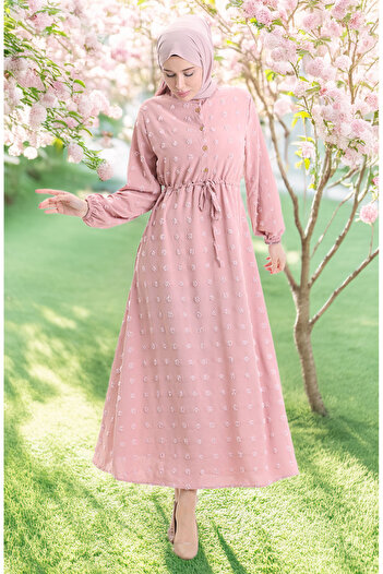 sefamerve Aerobin Fabric Half Button Dress 0064-08 Powder