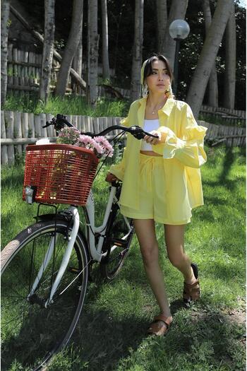 Havoş Yellow Bandana Shirt Set with Shorts