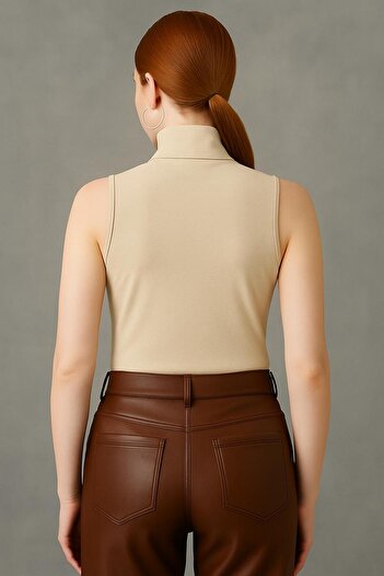 trendgar Beige Sleeveless Women's Blouse