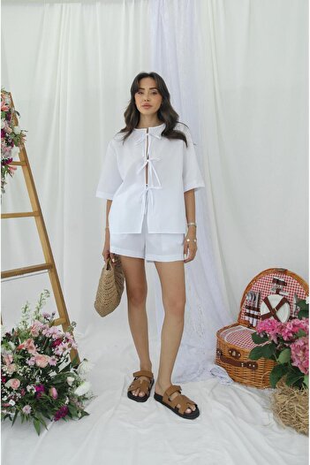 Havoş White Masai Tie-Up Shirt Shorts Set