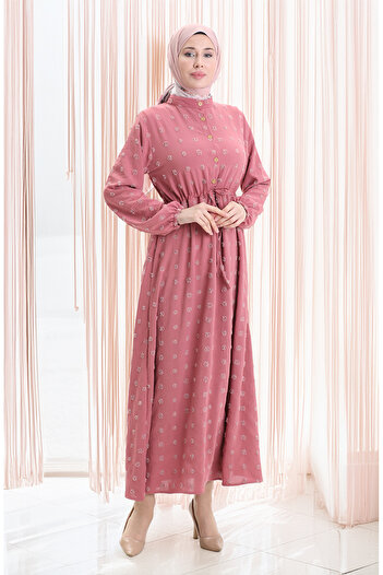 sefamerve Aerobin Fabric Half Button Dress 0064-03 Dusty Rose