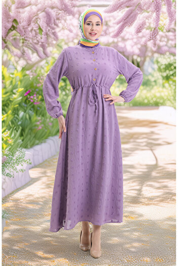 sefamerve Aerobin Fabric Half Button Dress 0064-04 Lilac