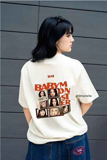 Minga London Μπεζ μπλουζάκι Unisex Oversize με στάμπα Baby Monster Back - Ghostella