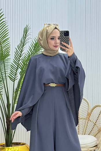 Neşeli Butik Women's Cape Belt Detailed Hijab Jumpsuit Nms061