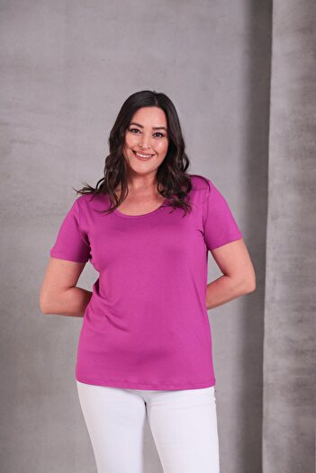 Ebsumu Women's Plus Size Wide Neck Breathable Fabric Purple T-Shirt