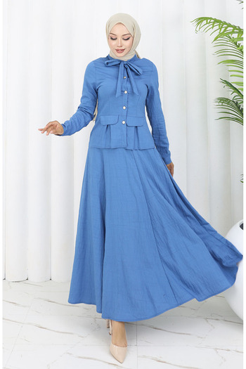 sefamerve Shirt Skirt Double Set 11309-05 Indigo