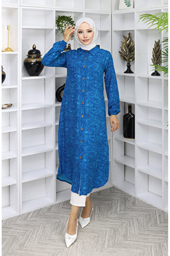 sefamerve Viscose fabric full-length buttoned long tunic 0070-02 parliament